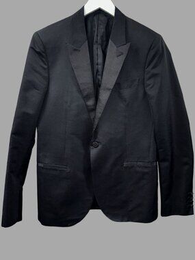 LANVIN Black Wool Blend Peak Lapel Tuxedo Blazer Jacket Sz IT 48 1-Button